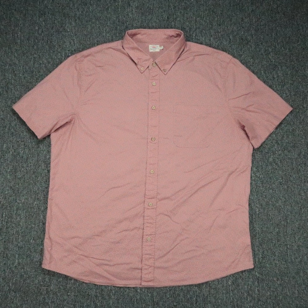 Faherty Shirt Mens XXL Pink Red Short Sleeve Button Down Print 2XL